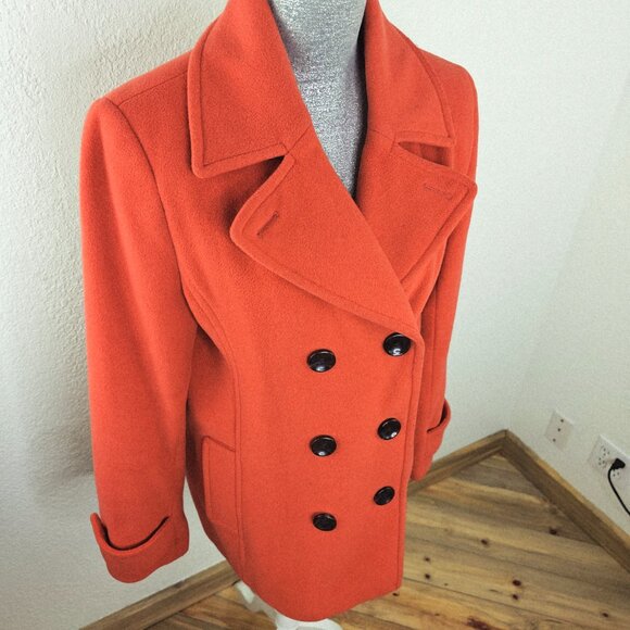 Lands End Wool Cashmere Double Breasted Orange Peacoat Size 12 - Picture 2 of 8